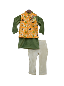 Boys Yellow Brocade Jacket With Kurta Pant