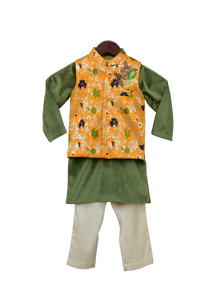 Boys Yellow Brocade Jacket With Kurta Pant