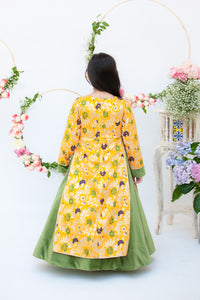 Girls Yellow Brocade And Velvet Anarkali