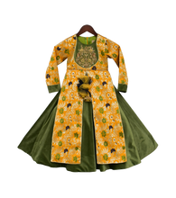 Load image into Gallery viewer, Girls Yellow Brocade And Velvet Anarkali