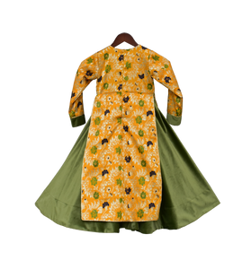 Girls Yellow Brocade And Velvet Anarkali