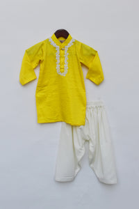 Boys Yellow Kurta With Dori Work And Salwar