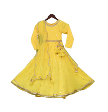 Load image into Gallery viewer, Girls Yellow Booti Net Anarkali