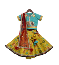 Load image into Gallery viewer, Girls Yellow Brocade Lehenga With Blue Choli
