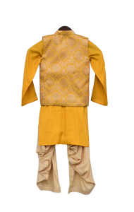 Boys Yellow Brocade Nehru Jacket Set