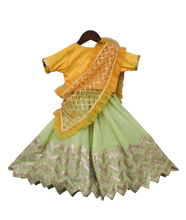 Load image into Gallery viewer, Girls Yellow Choli With Pista Green Gota Lehenga