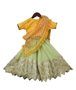 Girls Yellow Choli With Pista Green Gota Lehenga