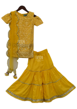 Load image into Gallery viewer, Yellow Lucknowi Embroidery Kurti With Sharara