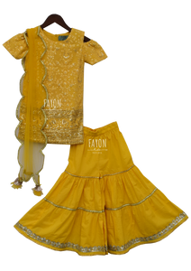 Yellow Lucknowi Embroidery Kurti With Sharara