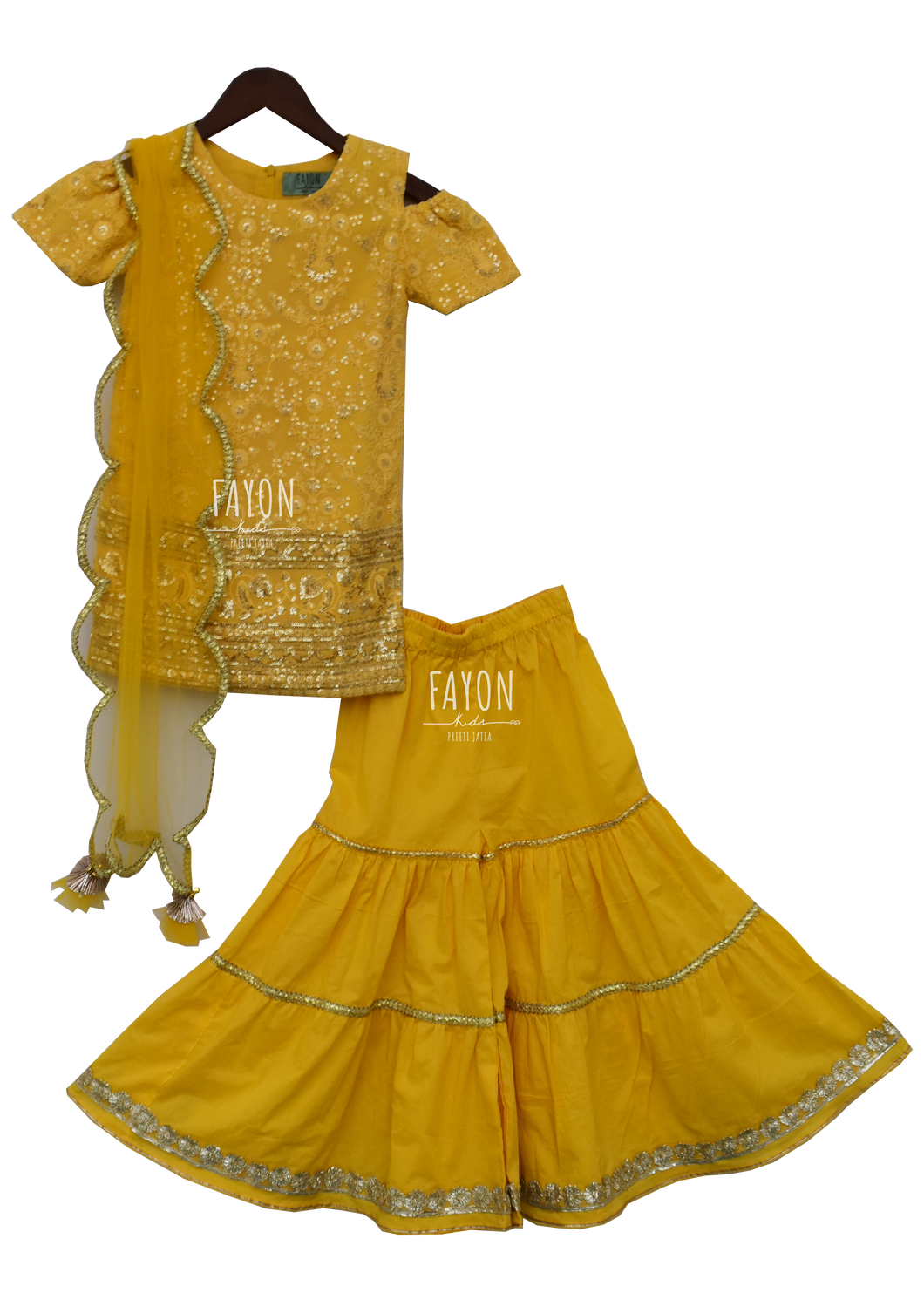 Yellow Lucknowi Embroidery Kurti With Sharara