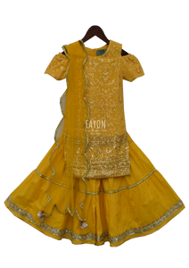Perfect Panache Yellow Lucknowi Embroidery Kurti With Sharara