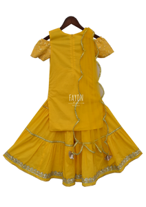 Yellow Lucknowi Embroidery Kurti With Sharara in USA