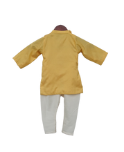Load image into Gallery viewer, Boys Yellow Embroidery Cowl Kurta With Offwhite Churidar