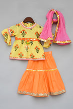 Load image into Gallery viewer, Perfect Panache - Girls Designer Yellow Flower Print Kurti With Sharara
