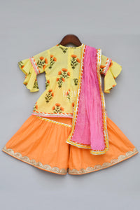 Girls Yellow Flower Print Kurti With Sharara in USA