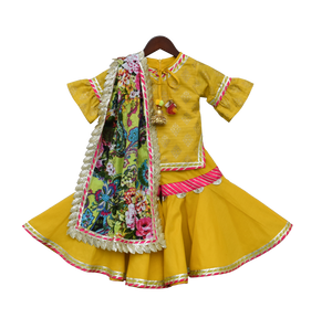 Girls Yellow Foil Print Kurti With Sharara in USA