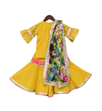 Load image into Gallery viewer, Perfect Panache - Girls Yellow Foil Print Kurti With Sharara
