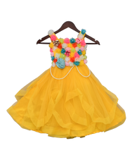 Load image into Gallery viewer, Girls Yellow Gown With Multi Colours Flowers