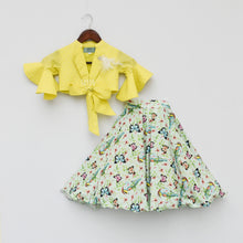 Load image into Gallery viewer, Girls Yellow Knotted Top With Printed Lehenga