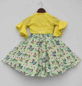 Girls Yellow Knotted Top With Printed Lehenga in USA