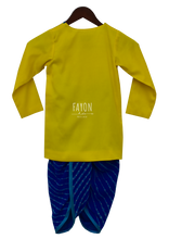 Load image into Gallery viewer, Boys Yellow Kurta With Blue Bandhej Dhoti