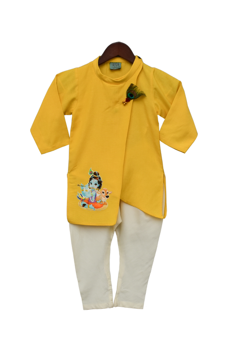 Boys Yellow Kurta With Offwhite Churidar