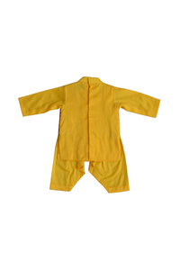 Boys Yellow Kurta With Attached Phulkari Jacket