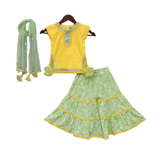 Load image into Gallery viewer, Girls Yellow Kurti With Green Printed Sharara