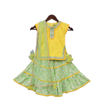 Load image into Gallery viewer, Girls Yellow Kurti With Green Printed Sharara