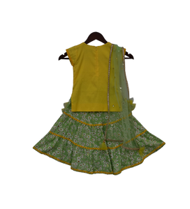 Girls Yellow Kurti With Green Printed Sharara