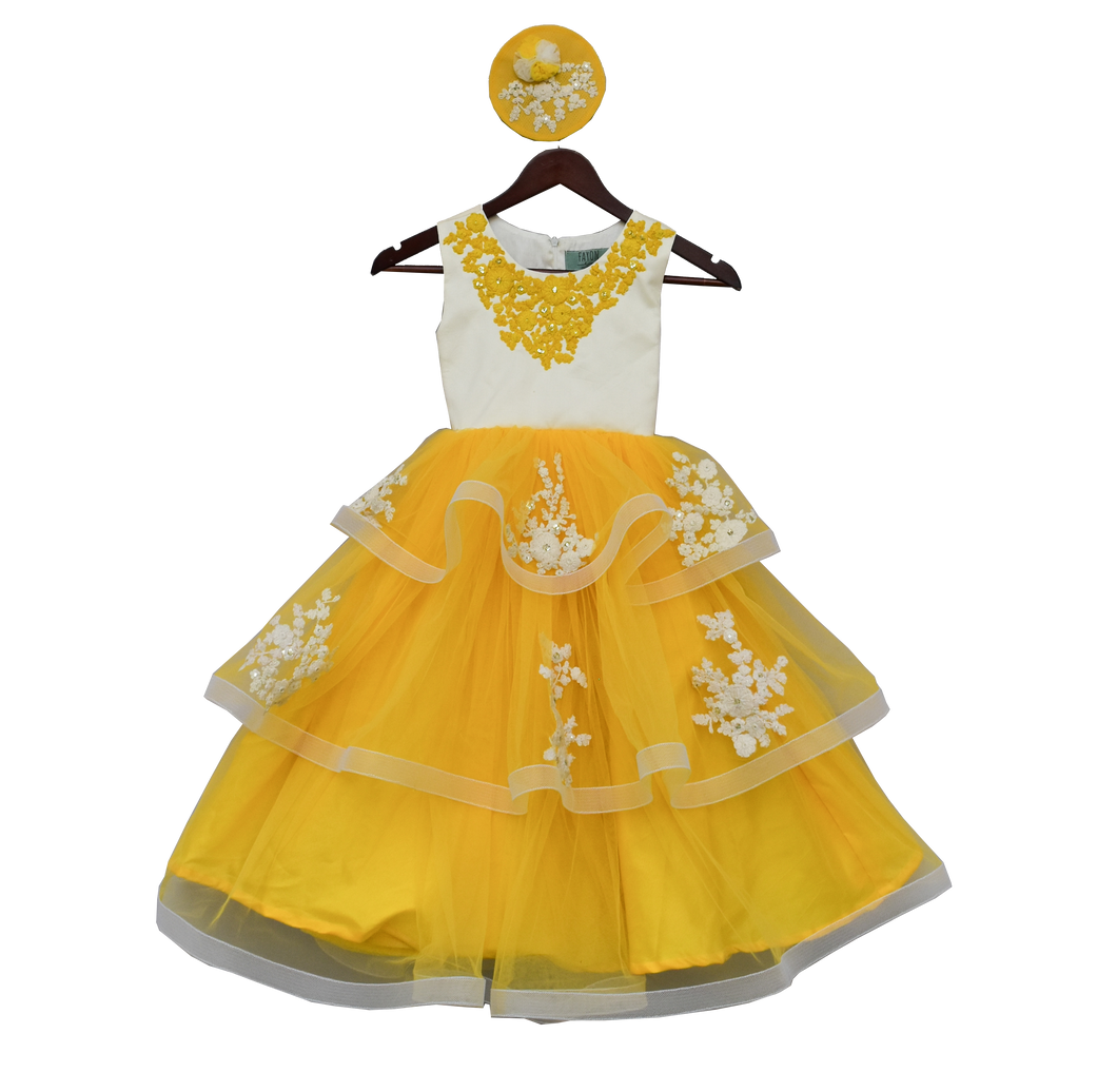 Perfect Panache Girls Yellow Net Gown