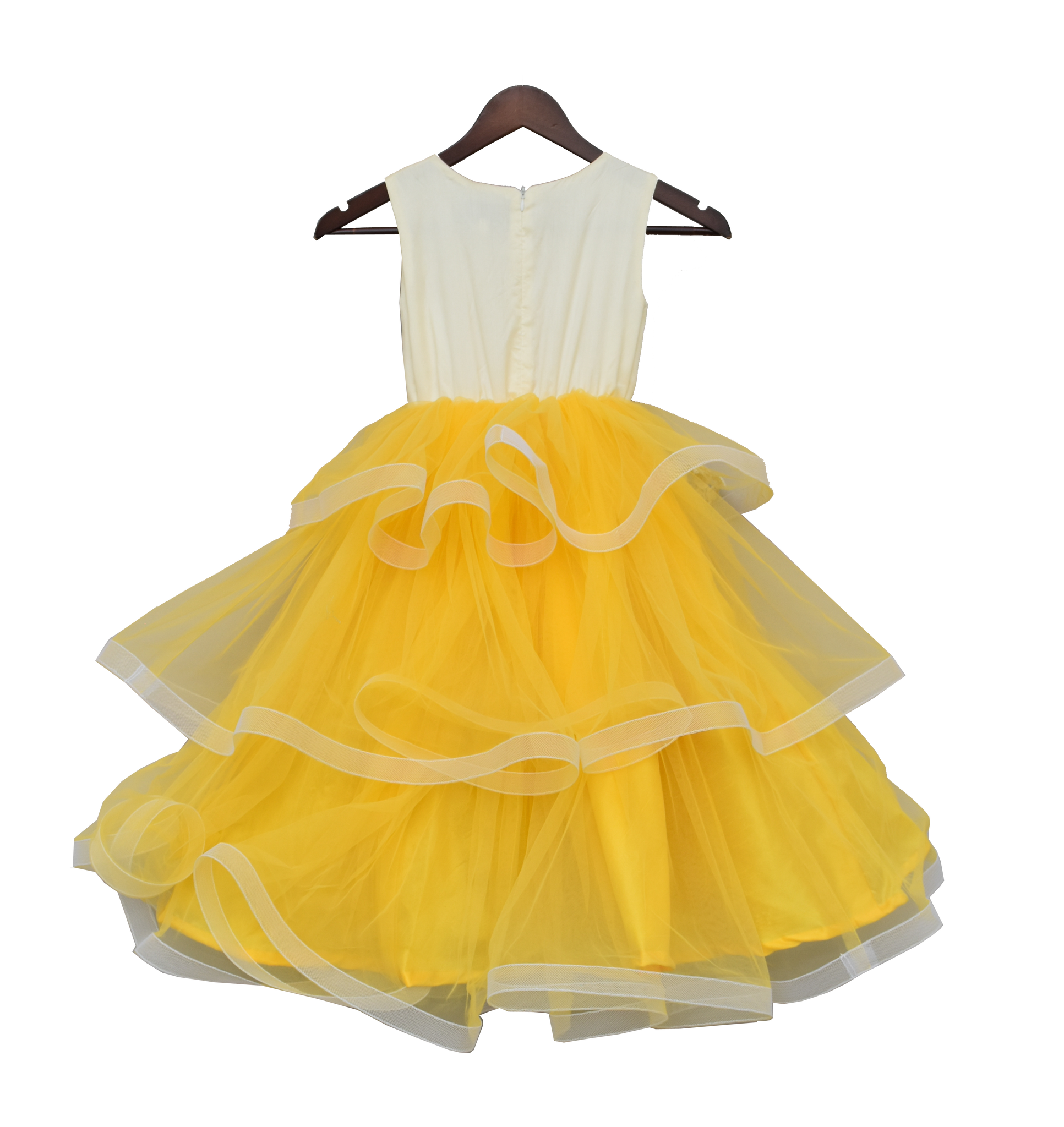 Peach & Mango Yellow combo Handwork Layered Party wear Bow Gown – Stanwells  Kids