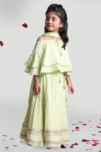 Girls Pastel Green Skirt And Choli Set With Dupatta