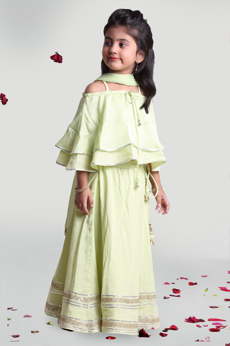 Girls Pastel Green Skirt And Choli Set With Dupatta