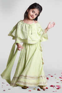 Girls Pastel Green Skirt And Choli Set With Dupatta