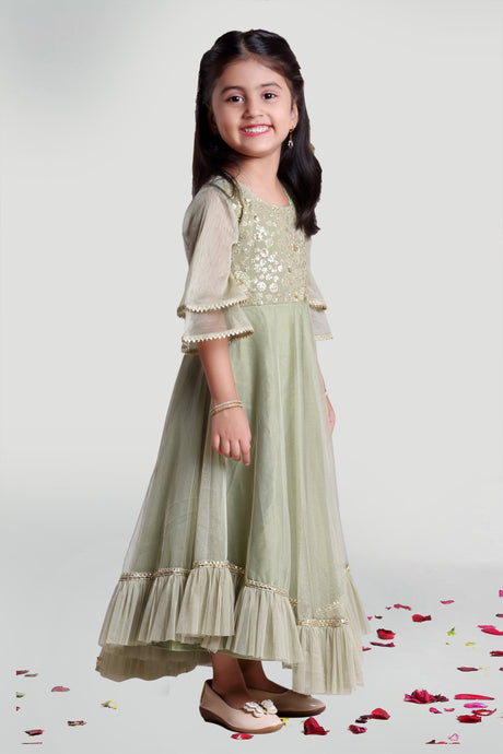 Girls Pastel Olive Summer Gown For Girls