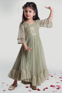 Girls Pastel Olive Summer Gown For Girls