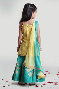 Girls Pastel Green Skirt With Short Kurti And Dupatta