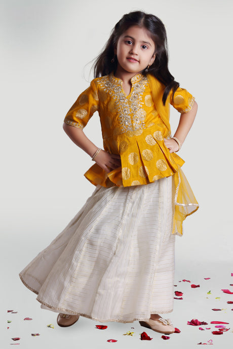 Girls Chanderi Skirt And Choli Set With Dupatta For Girls