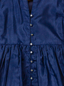 Girls Blue Poly Silk Dress For Girls