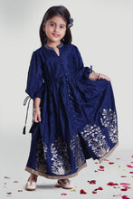 Load image into Gallery viewer, Girls Blue Poly Silk Dress For Girls